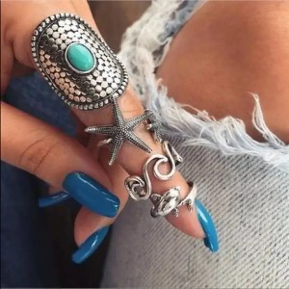 Dolphin 4 piece fashion ring set